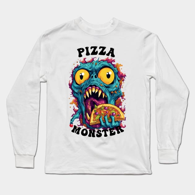 The Pizza Monster Long Sleeve T-Shirt by Obotan Mmienu